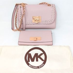 Michael Kors 🆕Pink Bag Vivian Violet Crossbody Push-lock Wallet Set Rare!
